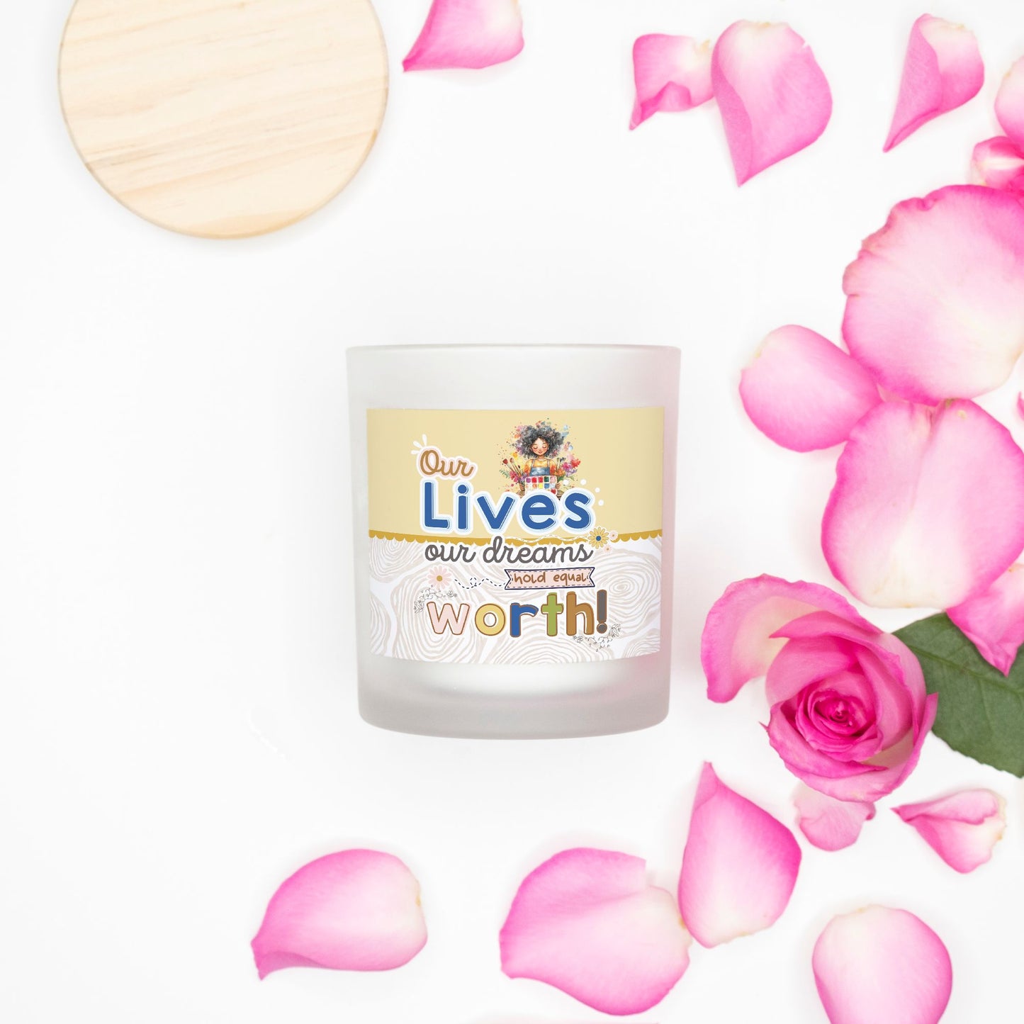 OUR LIVES Candle Frosted (Pink Wick) Glass