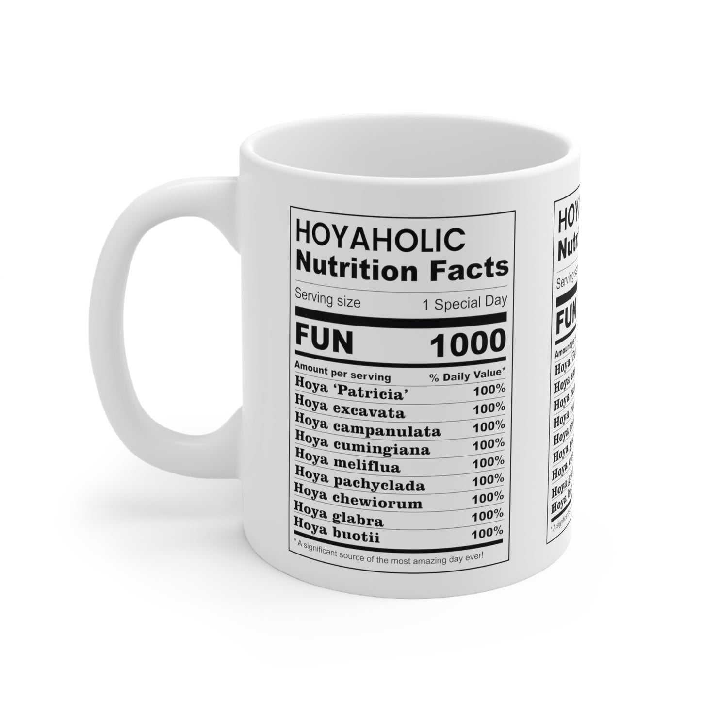 HOYAHOLIC NUTRITION FACTS MUG 11oz