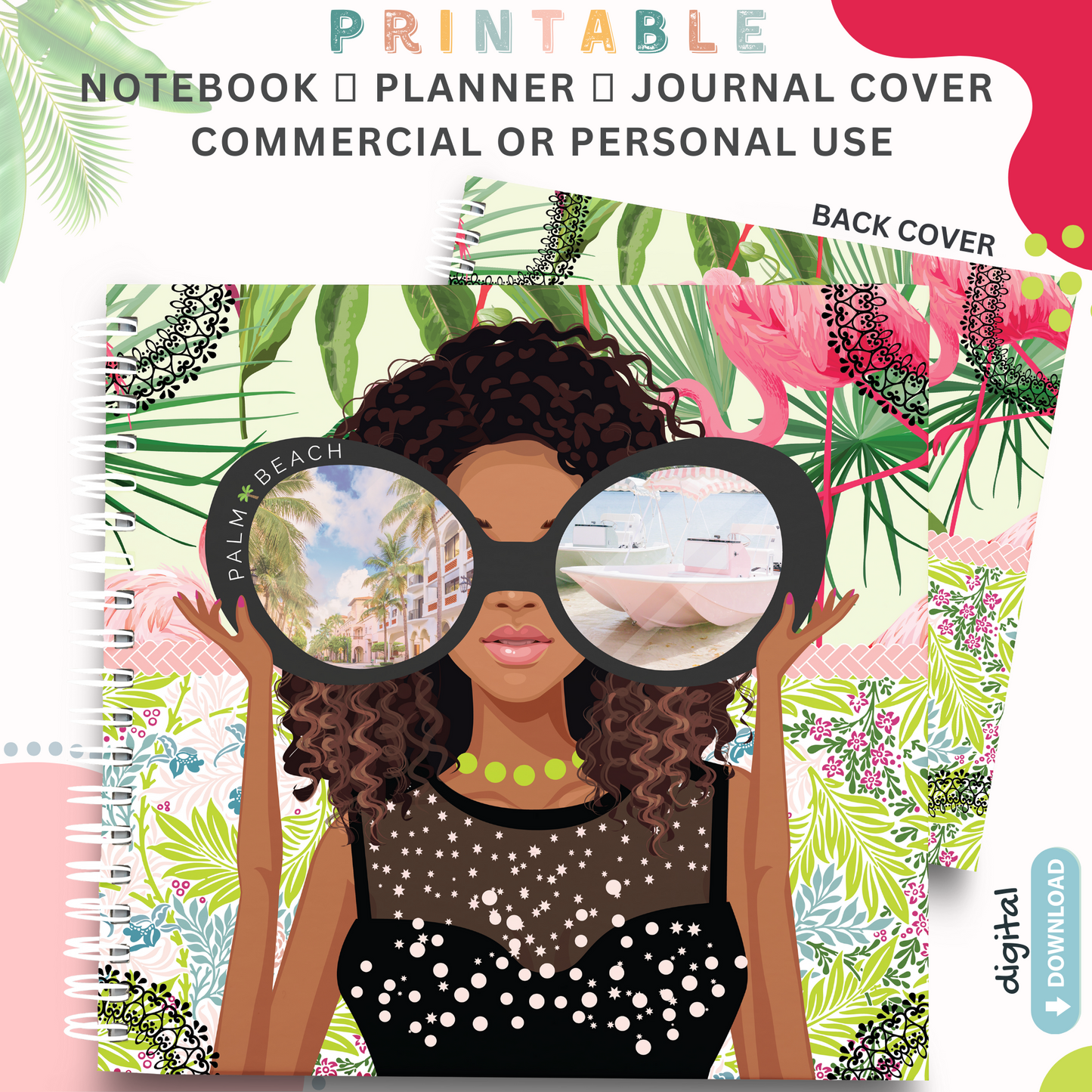 Palm Beach Girls - Printable Planner - Journal - Notepad Cover