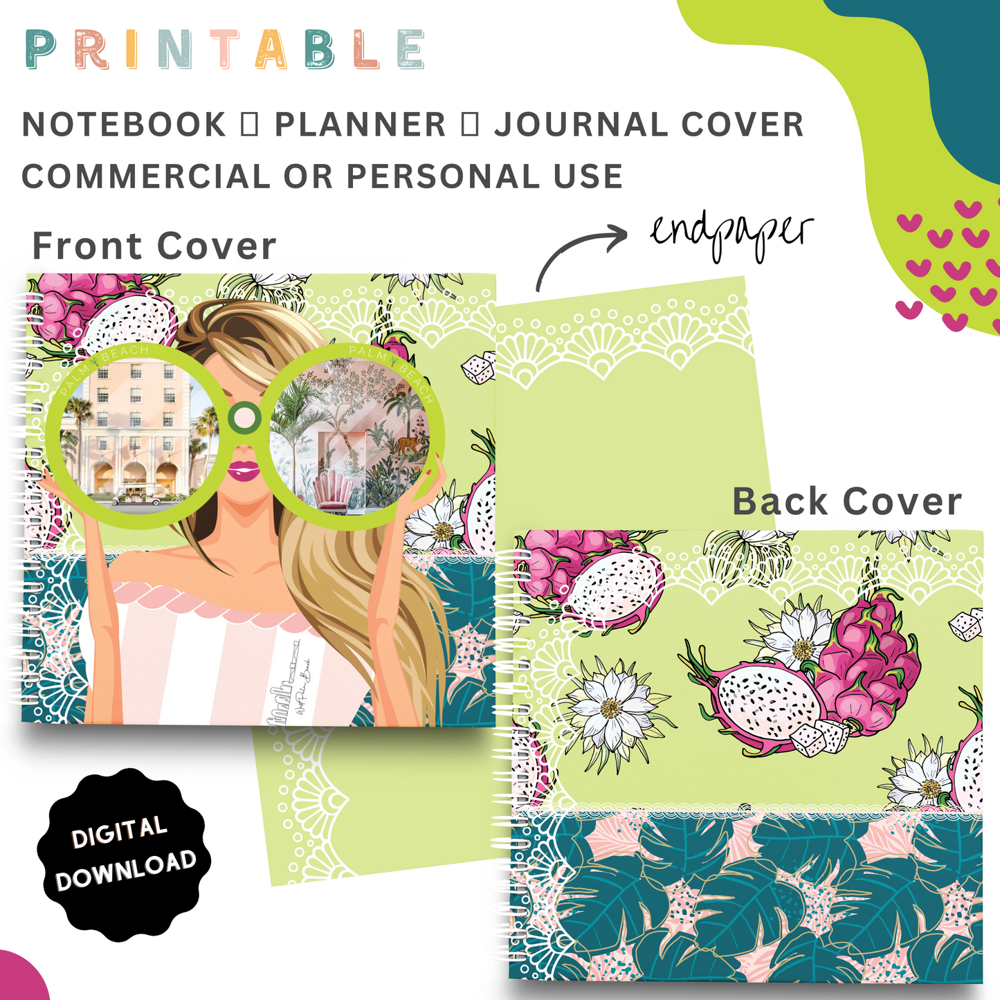 Palm Beach Girls - Printable Planner - Journal - Notepad Cover