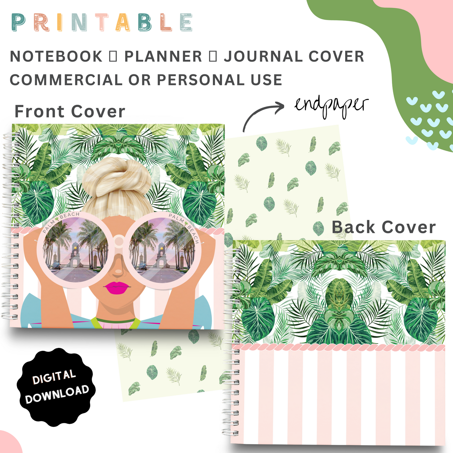 Palm Beach Girls - Printable Planner - Journal - Notepad Cover