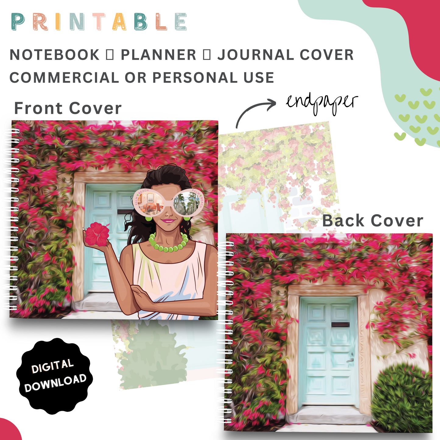 Palm Beach Girls - Printable Planner - Journal - Notepad Cover