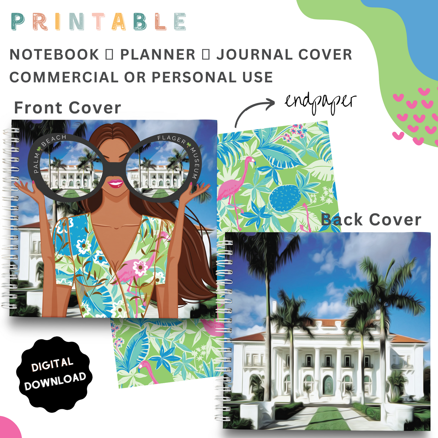 Palm Beach Girls - Printable Planner - Journal - Notepad Cover
