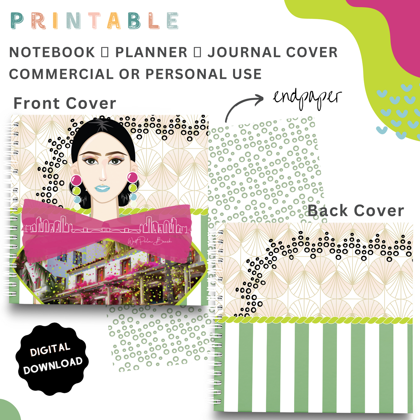 Palm Beach Girls - Printable Planner - Journal - Notepad Cover