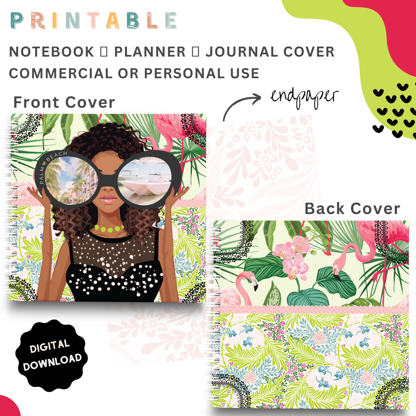 Palm Beach Girls - Printable Planner - Journal - Notepad Cover