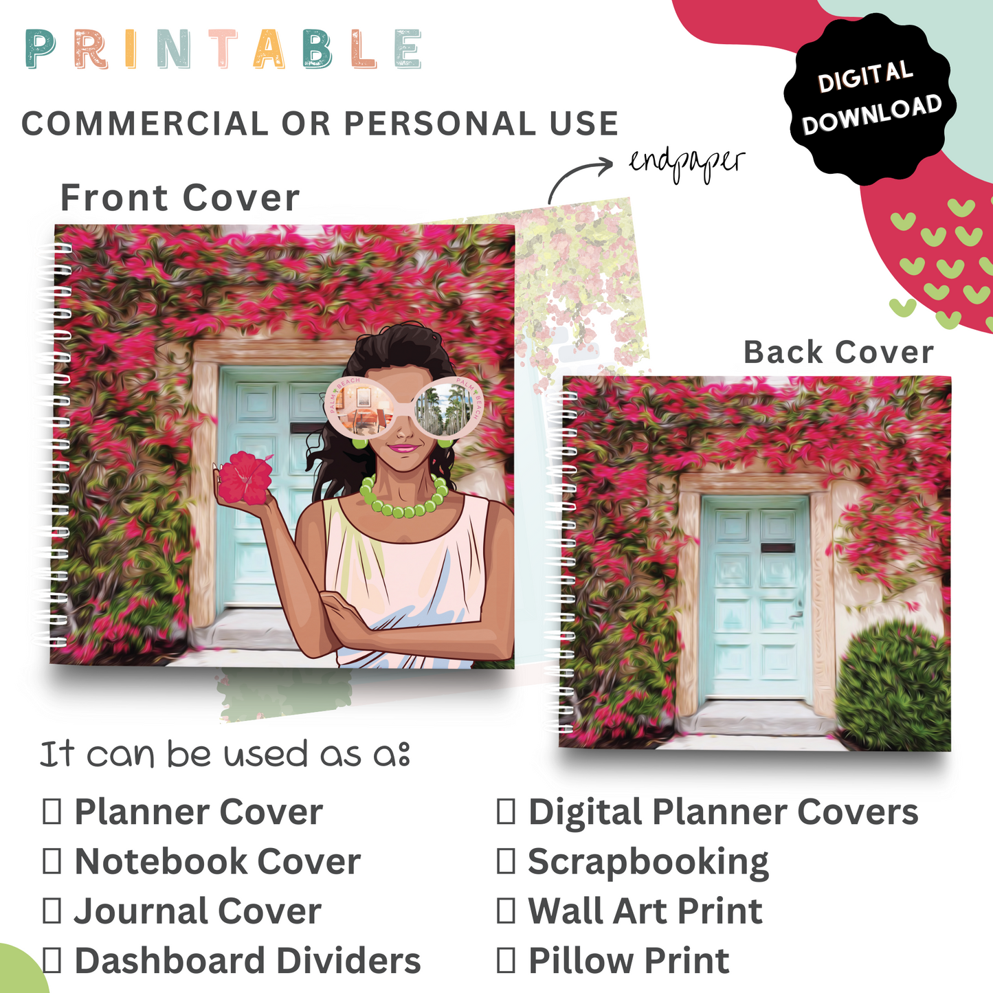 Palm Beach Girls - Printable Planner - Journal - Notepad Cover