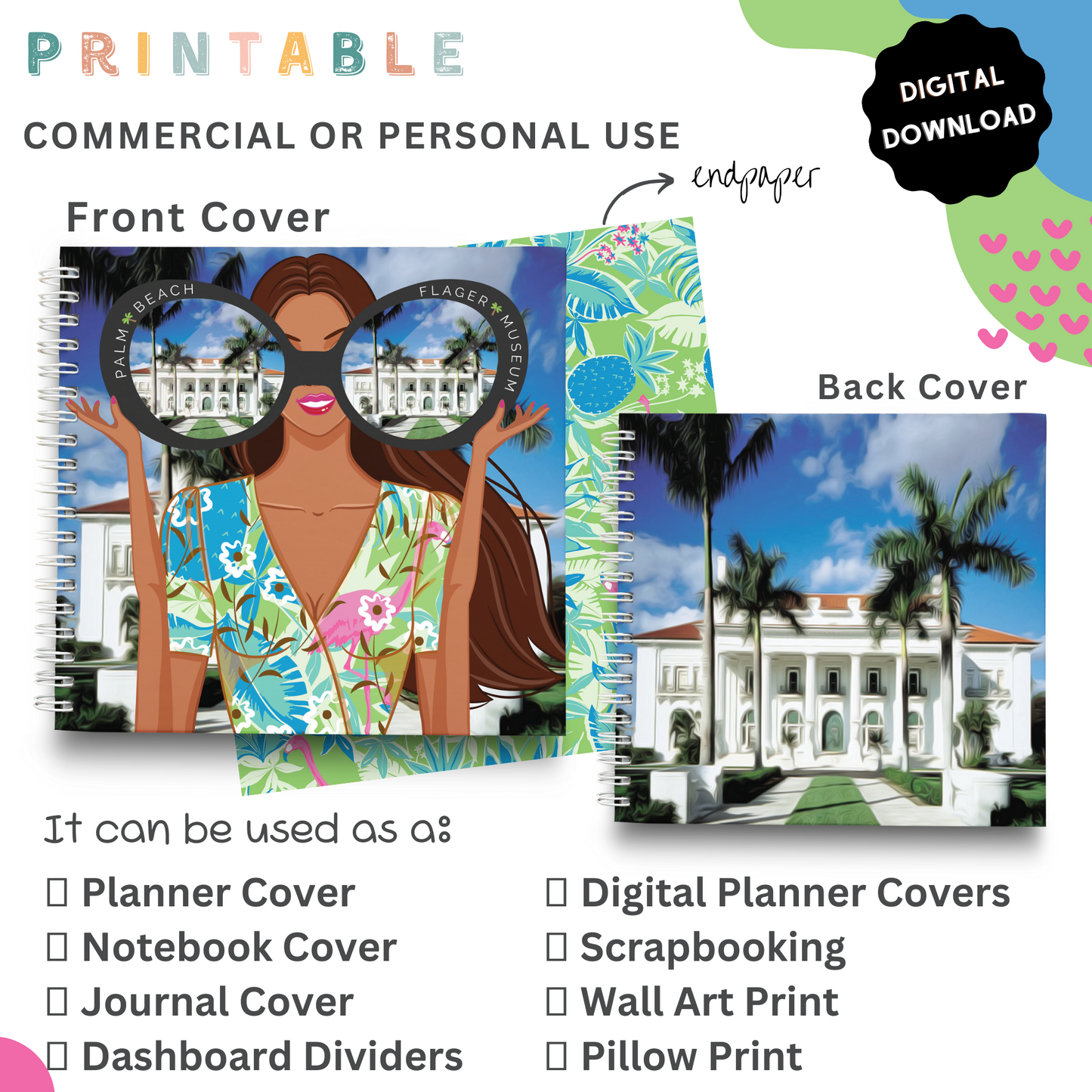 Palm Beach Girls - Printable Planner - Journal - Notepad Cover