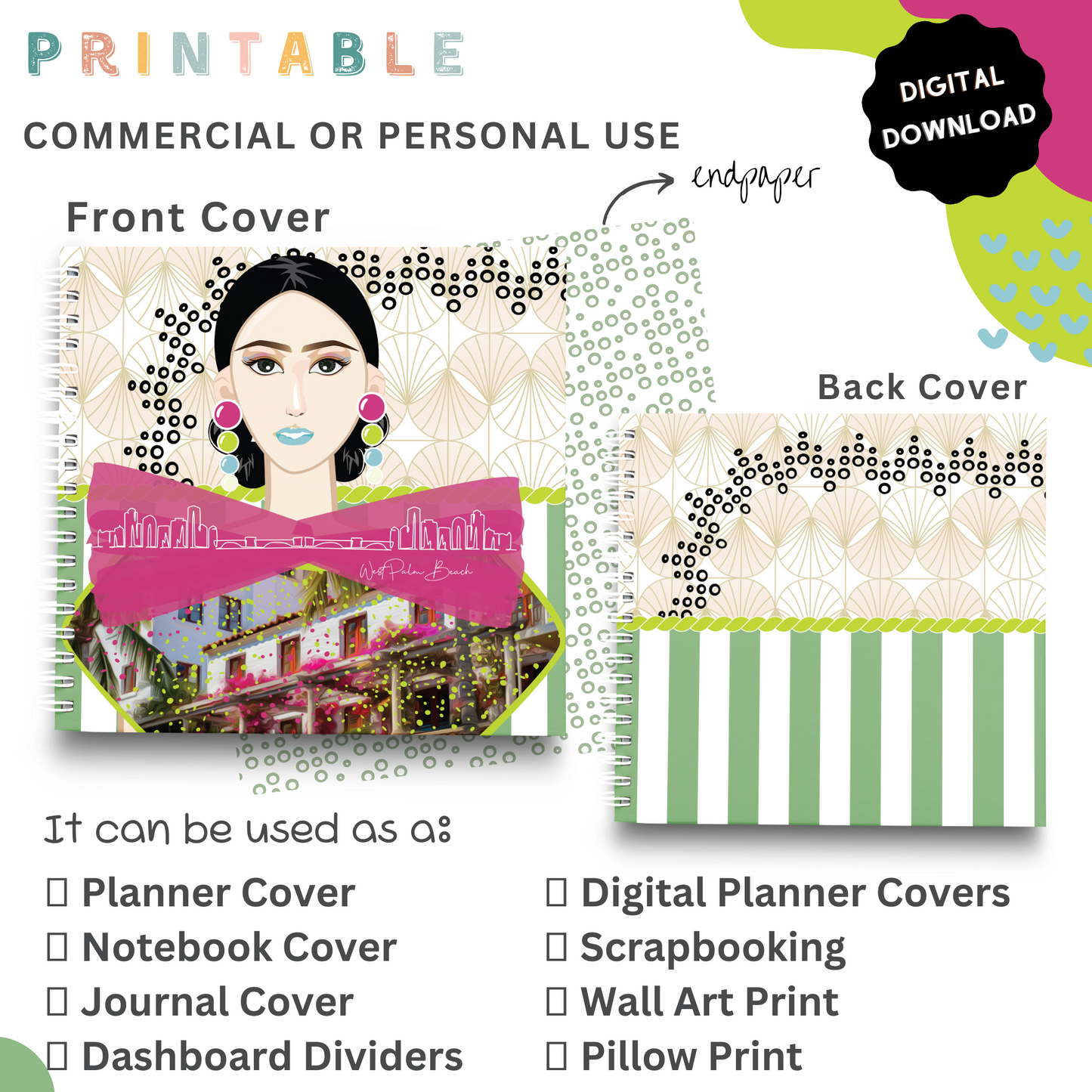 Palm Beach Girls - Printable Planner - Journal - Notepad Cover