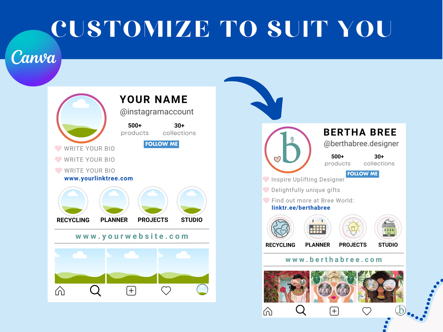 Instagram Portfolio Resume Template Editable in Canva - Creative Resume Customizable Introduce yourself creatively