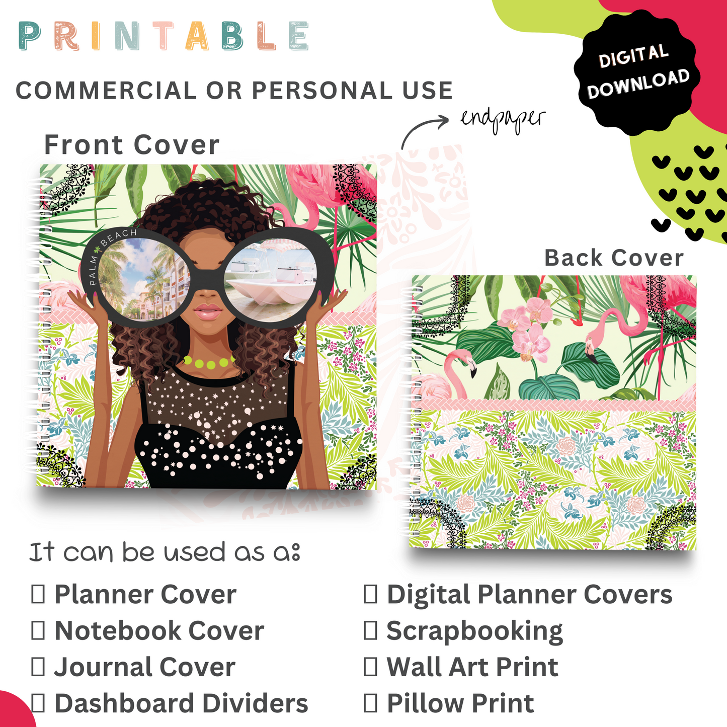 Palm Beach Girls - Printable Planner - Journal - Notepad Cover