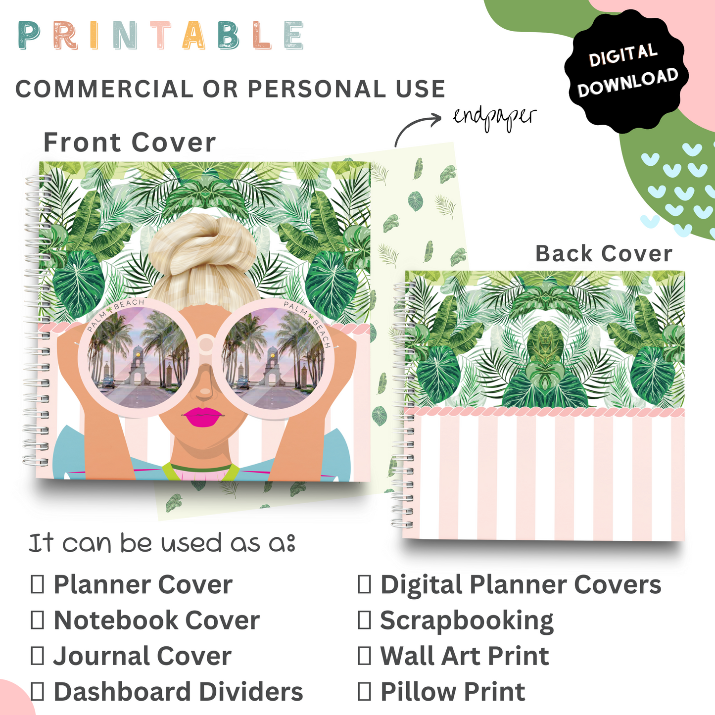 Palm Beach Girls - Printable Planner - Journal - Notepad Cover