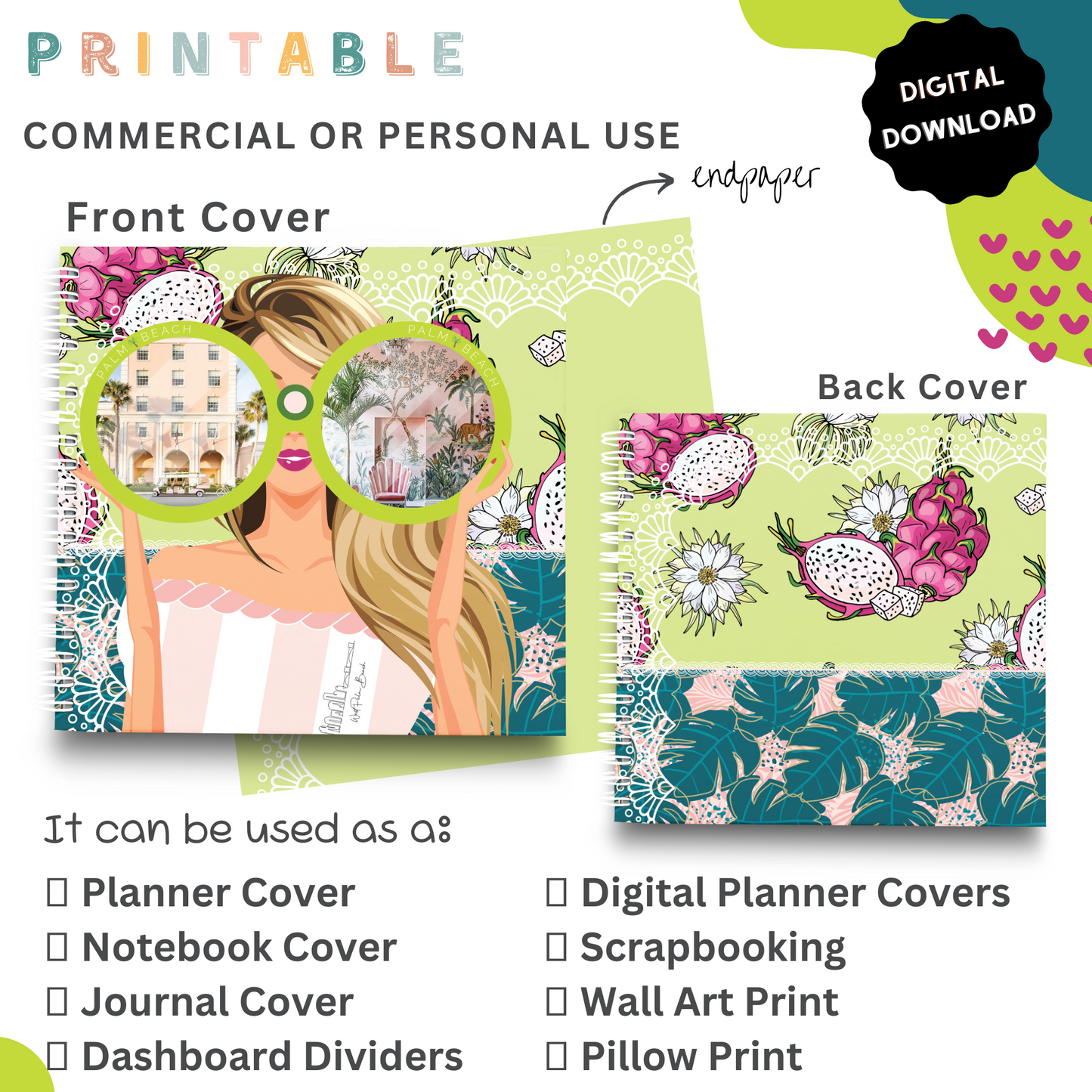 Palm Beach Girls - Printable Planner - Journal - Notepad Cover