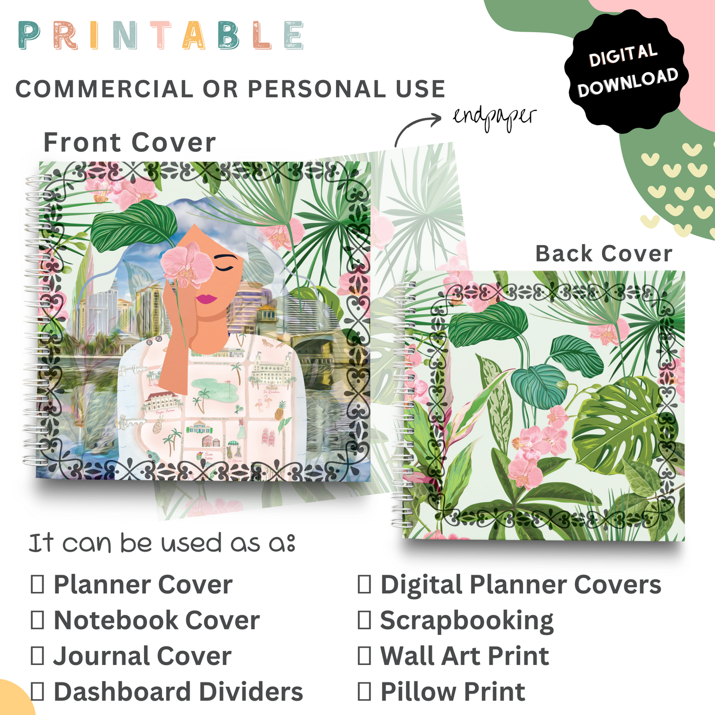 Palm Beach Girls - Printable Planner - Journal - Notepad Cover