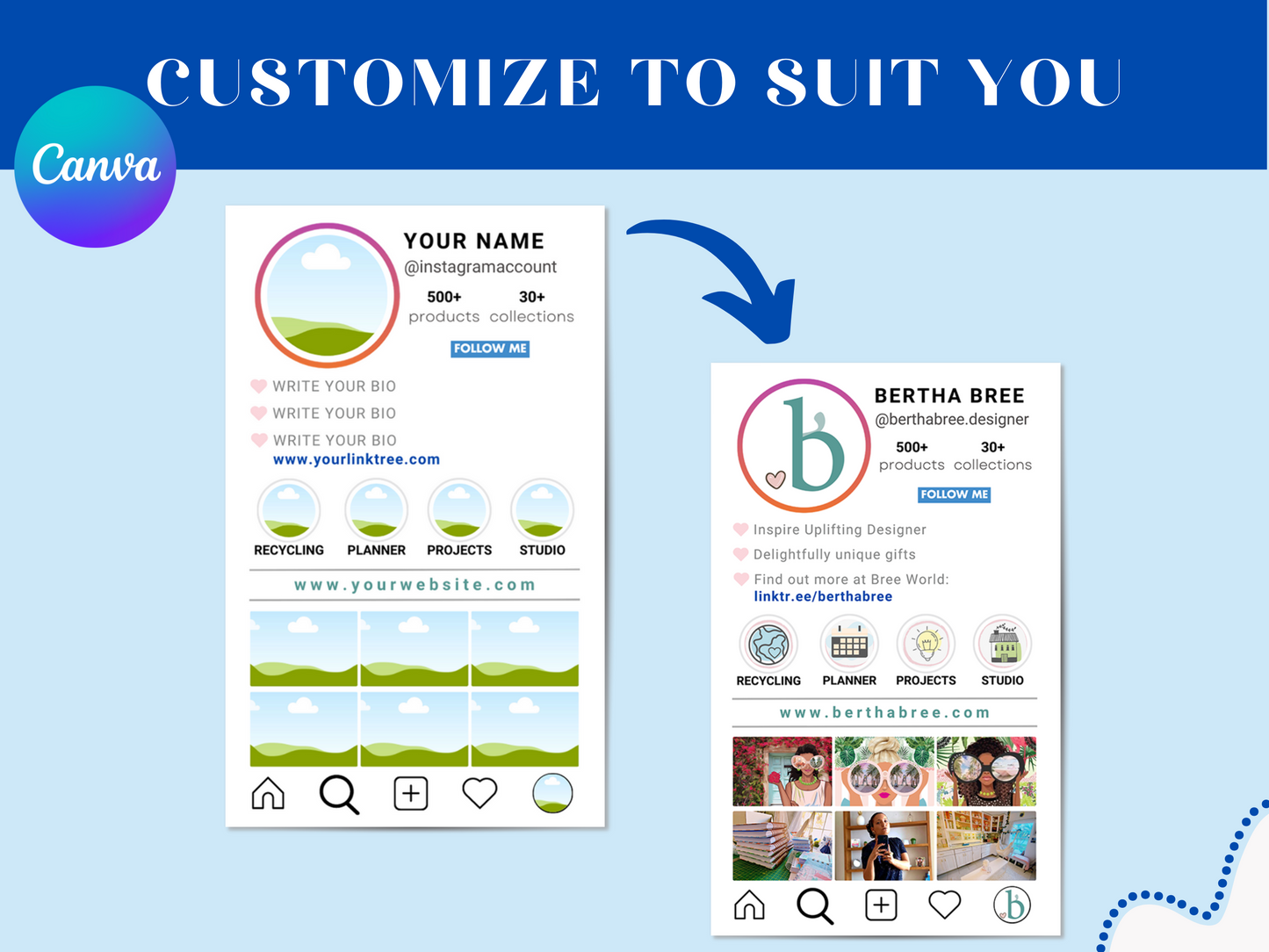 Instagram Business Card Template Editable in Canva - Creative Business Card Customizable