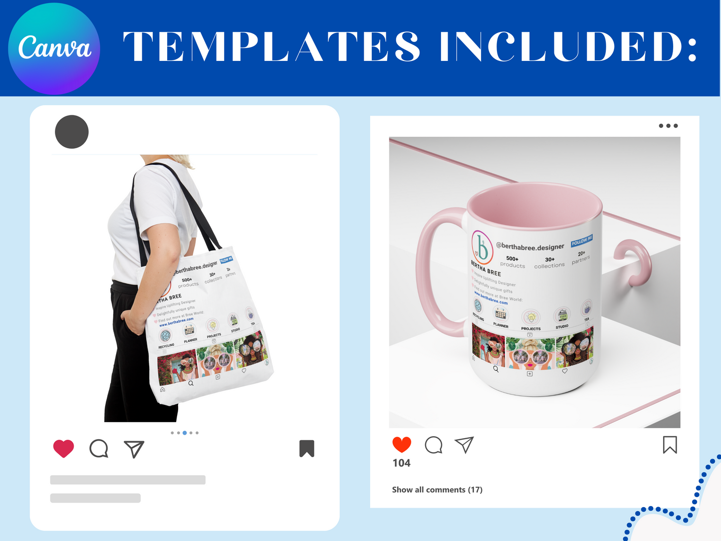 Editable Print on Demand Bundle - Instagram Collection Editable Canva - Mug Pillow Tumble Shirt Garden Flag Journal Totebag Note cube