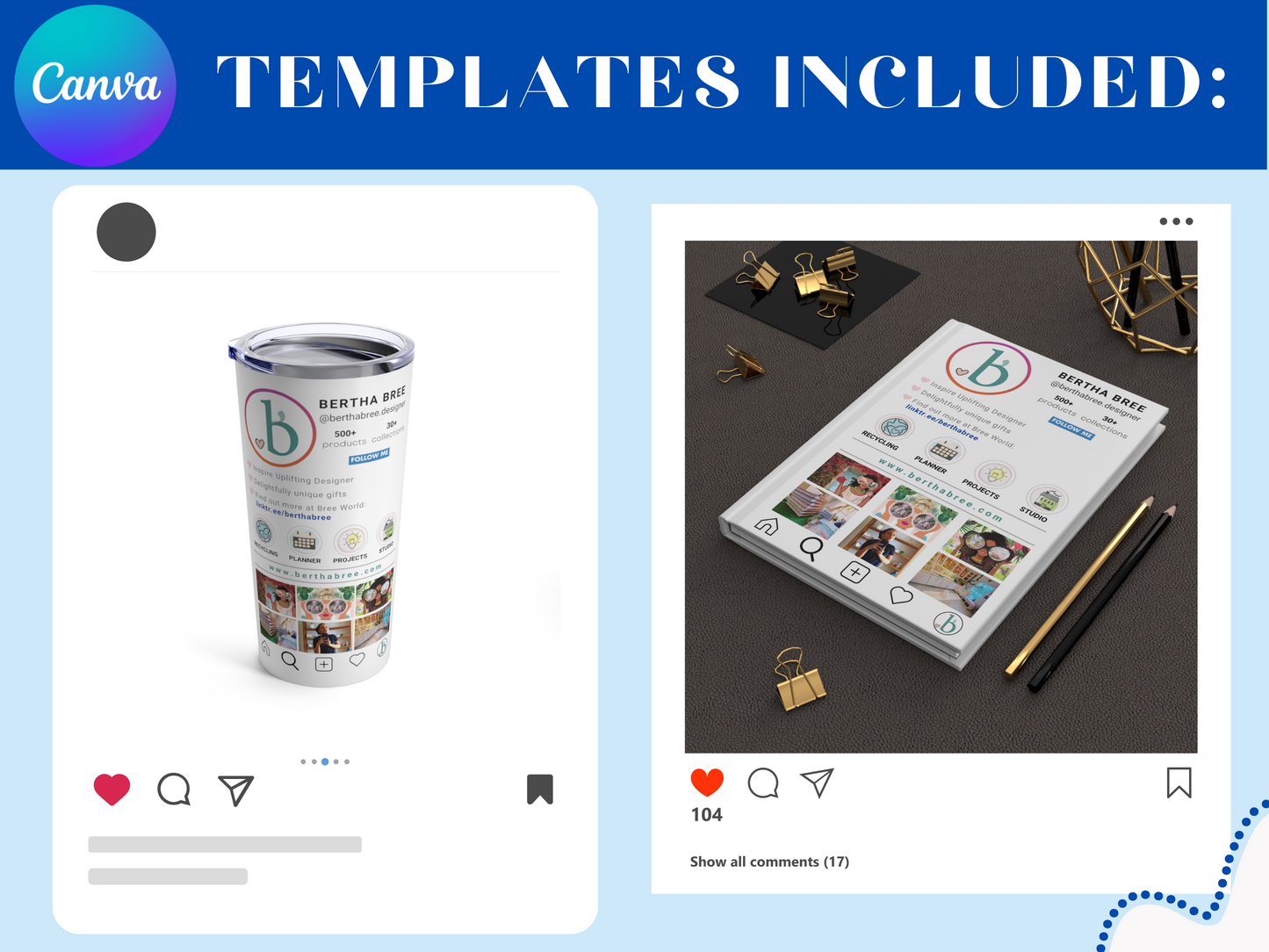 Editable Print on Demand Bundle - Instagram Collection Editable Canva - Mug Pillow Tumble Shirt Garden Flag Journal Totebag Note cube