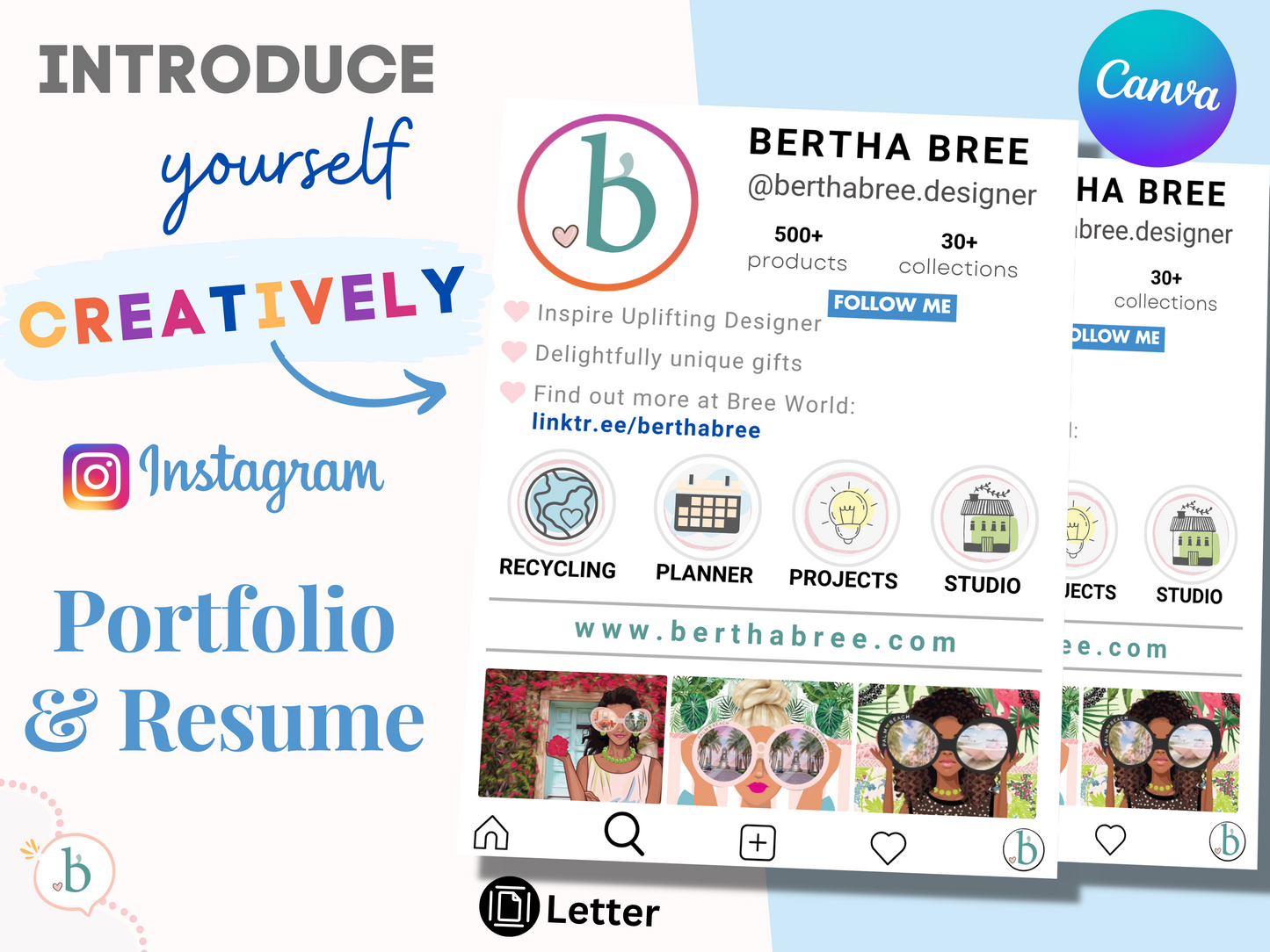 Instagram Portfolio Resume Template Editable in Canva - Creative Resume Customizable Introduce yourself creatively