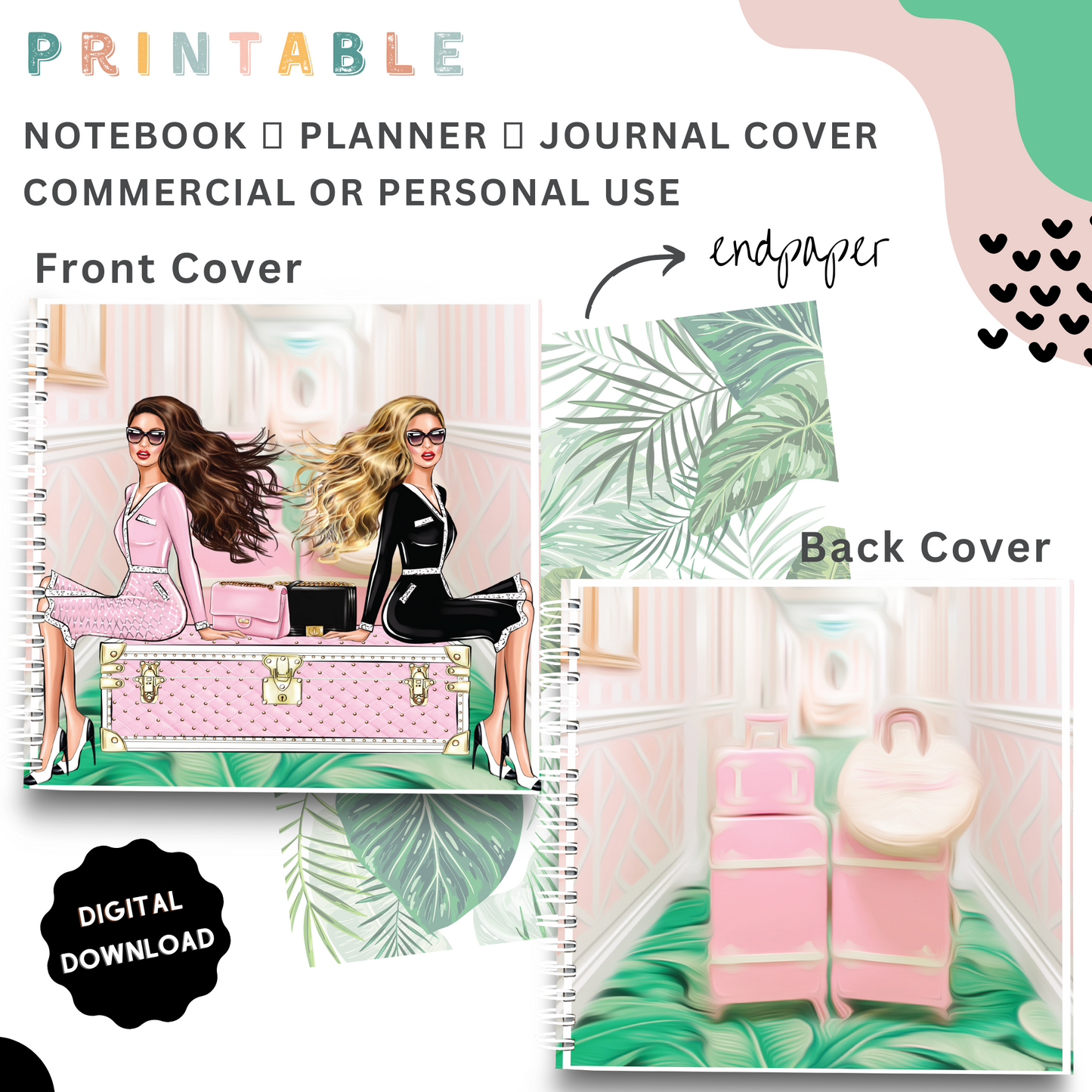 Palm Beach Girls - Printable Planner - Journal - Notepad Cover