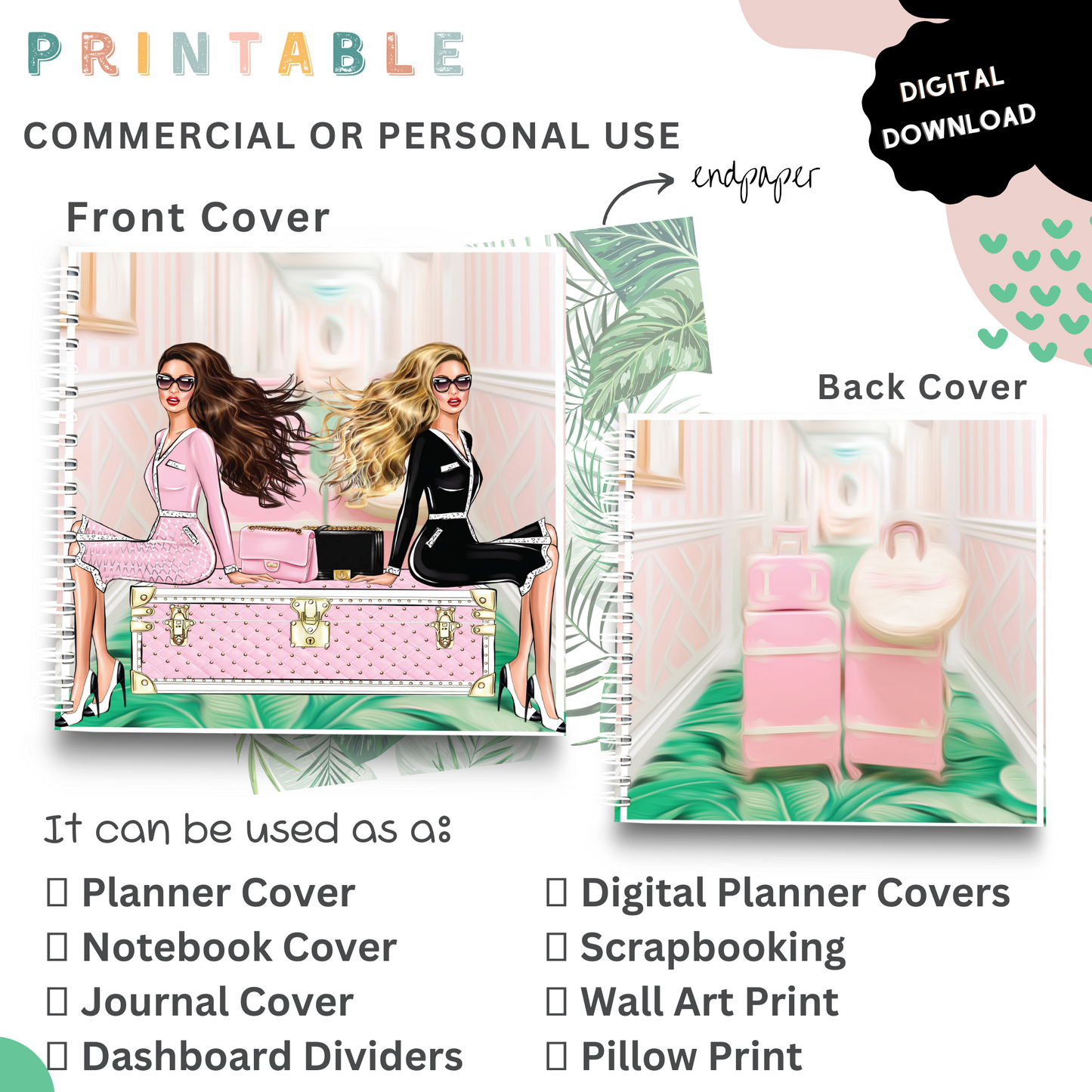 Palm Beach Girls - Printable Planner - Journal - Notepad Cover