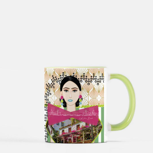Julie Khanna Mug 11 oz. (Green + White)